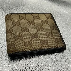 Gucci GG Monogram Bifold Wallet Brown Tan Canvas Cardholder Luxury Classic